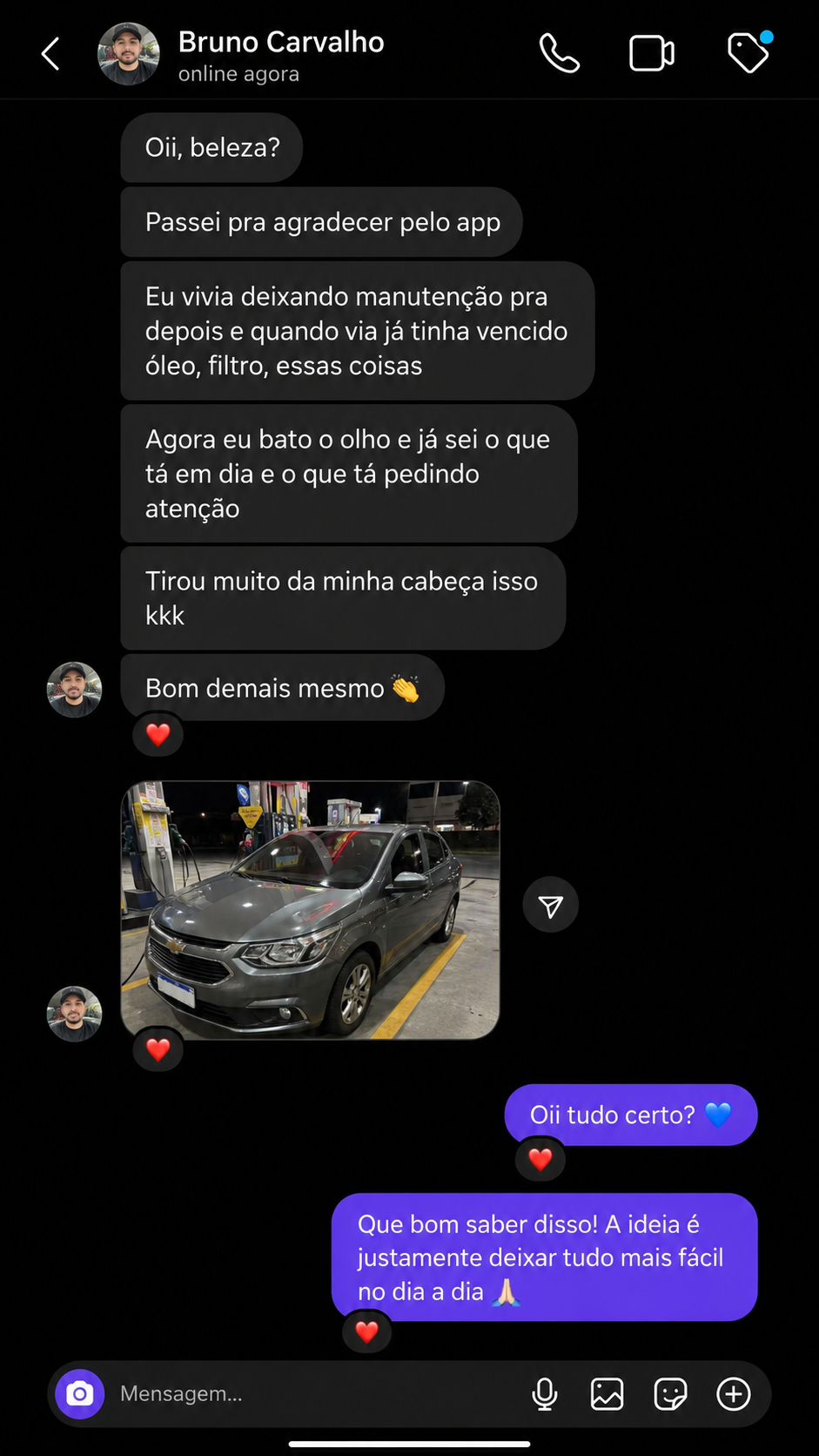 Depoimento de usuário enviado por WhatsApp