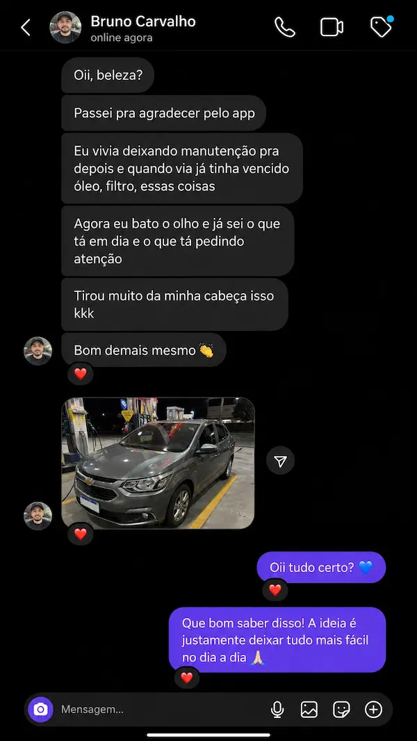 Depoimento de usuário enviado por WhatsApp