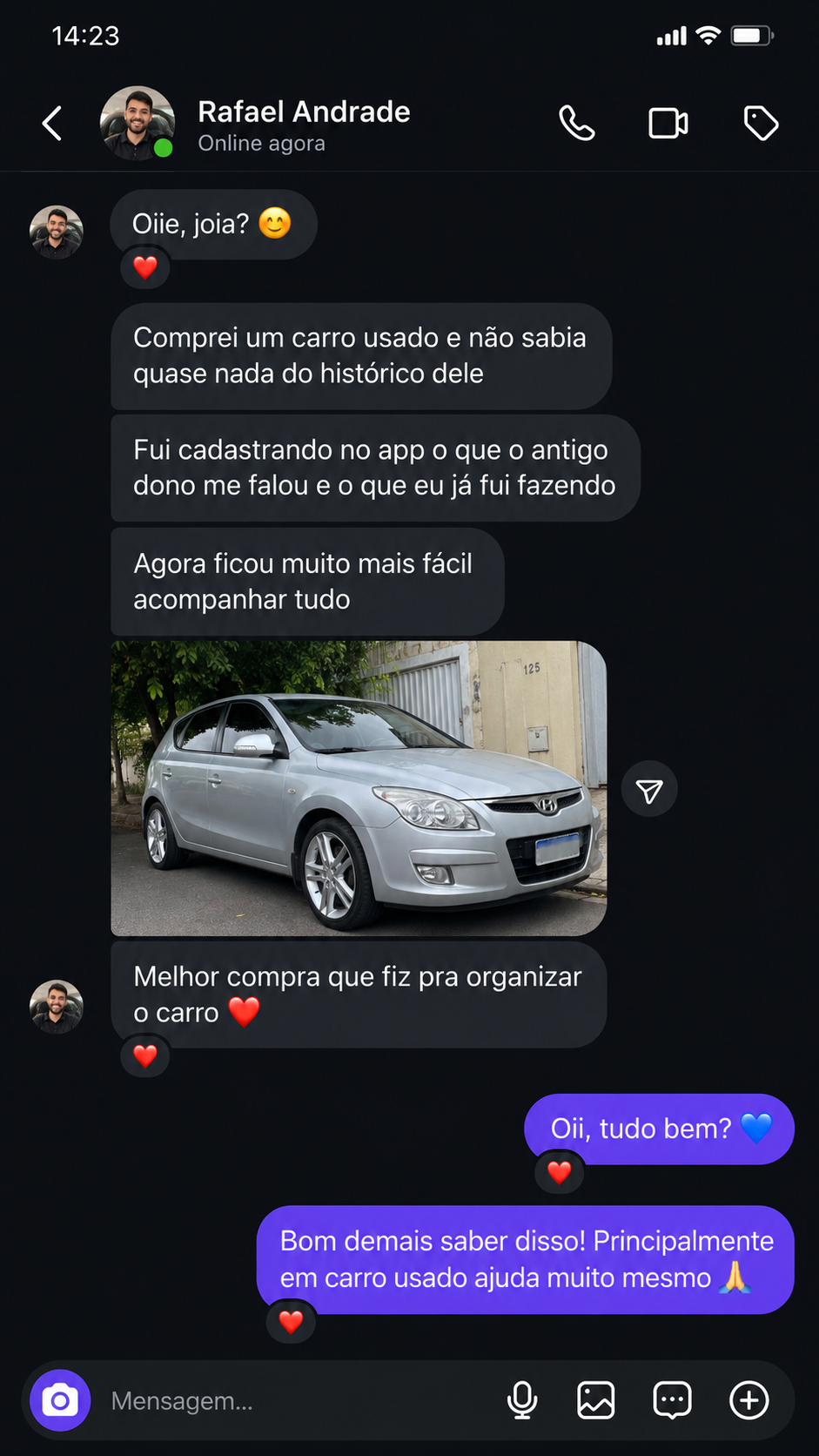 Depoimento de usuário enviado por WhatsApp