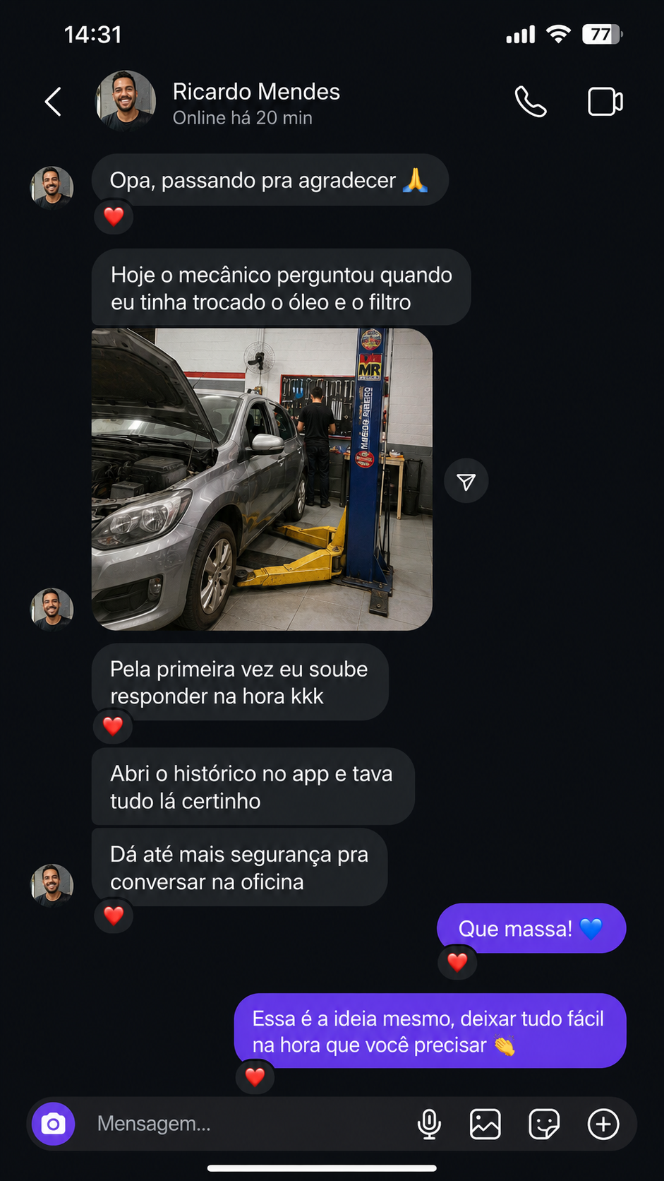 Depoimento de usuário enviado por WhatsApp