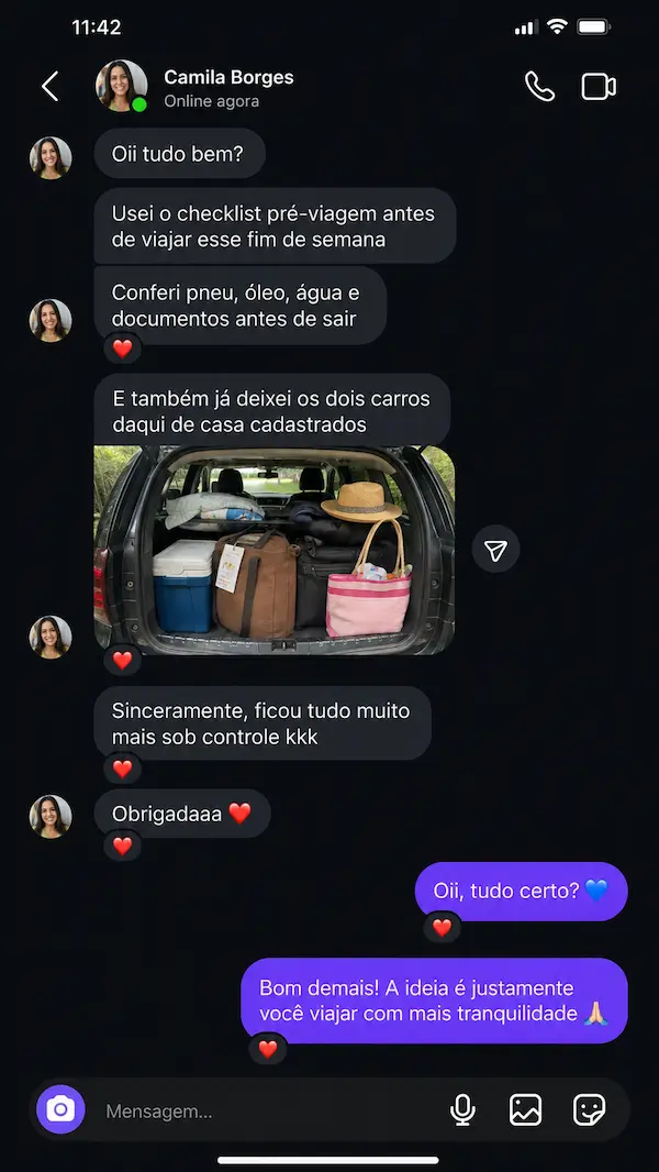 Depoimento de usuário enviado por WhatsApp